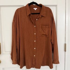 J. Jill,  Pure Jill, Lava Dyed button down shirt, Nutmeg, Size L
